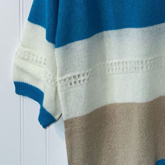 Striped Sweater Womens Large Blue And White Cottage Core Loose Casual Knit Top - Picture 3 of 12